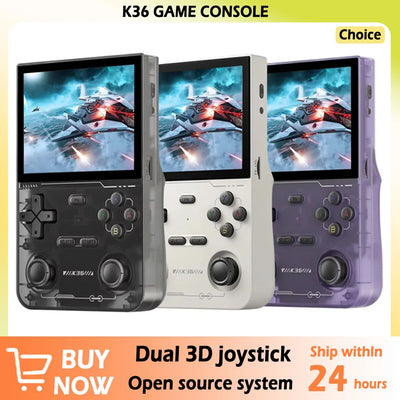 Open Source K36 Retro Handheld Video Game Console 16000 Games Emulator for PS1/PSP/DC/N64/SS 500nit 3.5 Inch IPS Screen