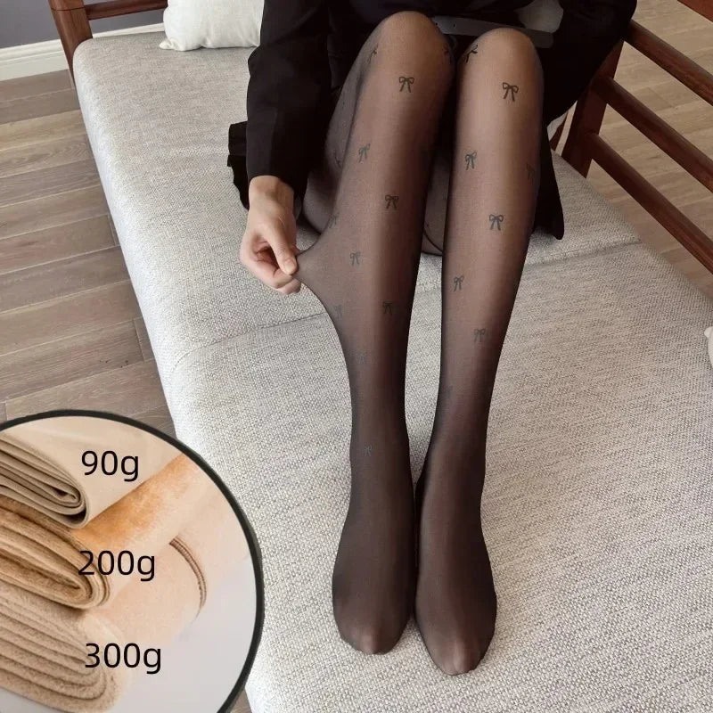 New Warm Tights For Women Winter Fleece Leggings Thermal Stockings Woman Insulated Printed Pantyhose