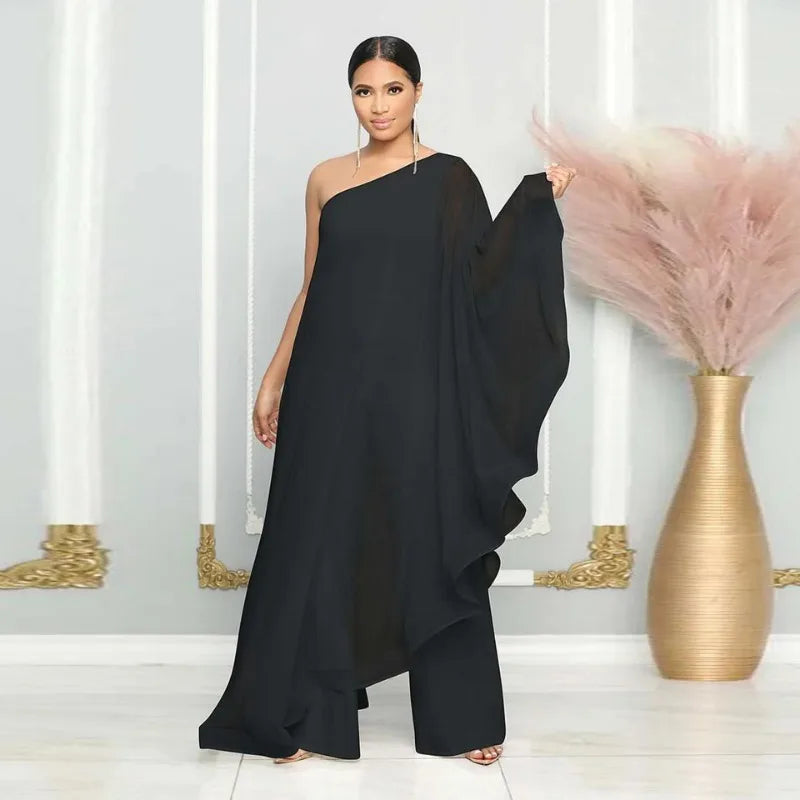 Sexy Chic Women One Shoulder Jumpsuit Chiffon Long Sleeve Prom Party Clothes Designer One Piece Ruffles Rompers 2023