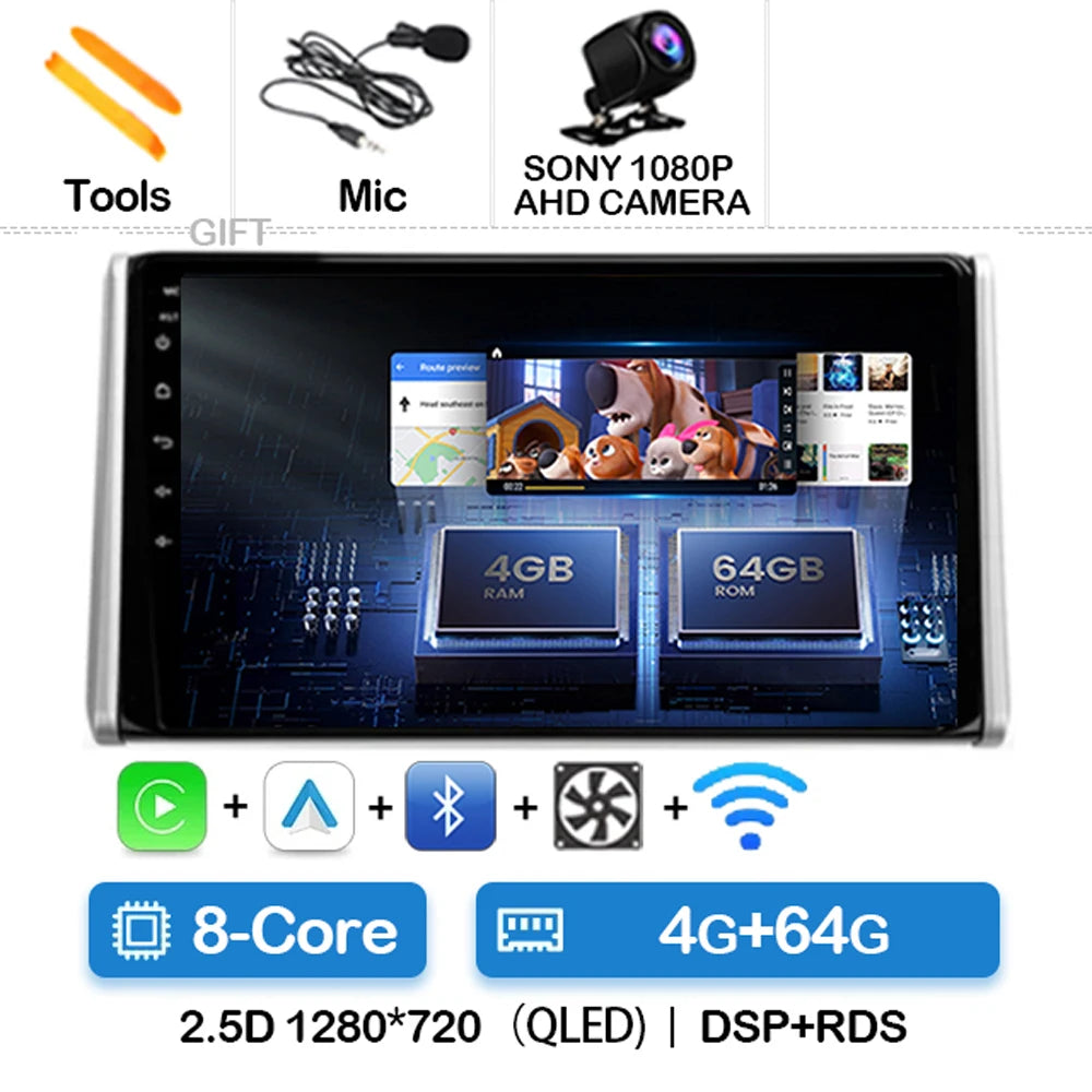 Android 14 Car Radio For Toyota RAV4 5 XA50 2018 - 2023 Multimedia Video Player Navigation GPS 2Din Carplay Auto 4G WIFI QLED BT