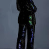 Women Two Piece Sets Sequin Blazer V Neck Full Sleeve Coats Temperament Slim Fit Casual High Waist Wide Leg Long Pants Suits