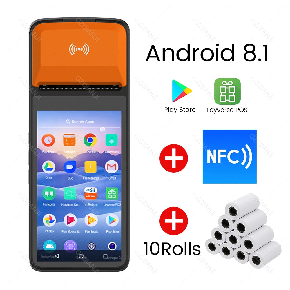 Handheld Commercial PDA Android 8.1/13 Bulit-in 58mm Thermal Receipt Printer NFC Optional for Cafeteria WIFI Bluetooth Connect