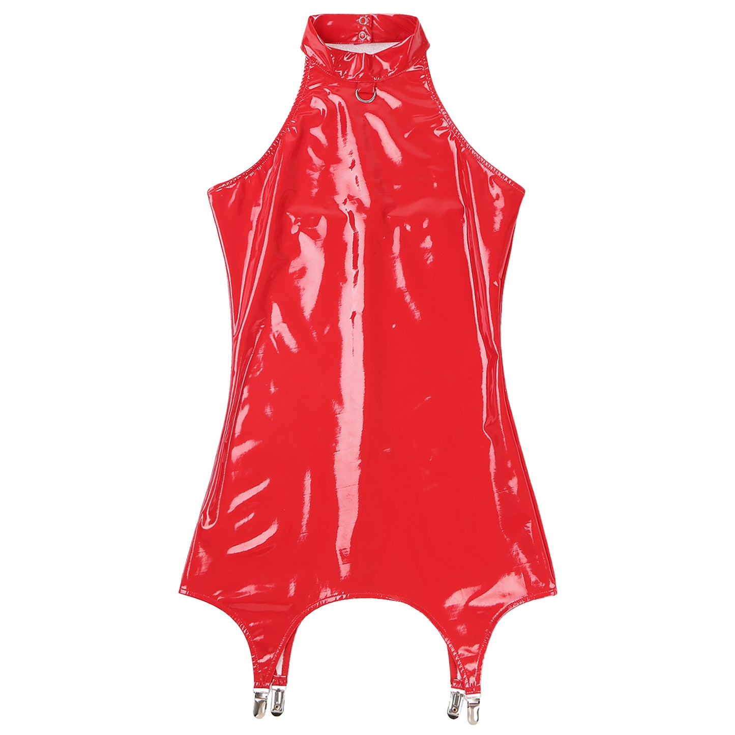 Sexy Women Skinny Dress with Suspender Garters Wetlook Faux Leather Sleeveless Zipper Short Party Dress Shiny Night Club Clothes