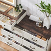 69" W rustic wood bedroom dresser with glass top, 9 large storage drawers, 3 color usable lights and 30 "HD Led mirror