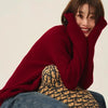 Turtleneck 100% cashmere sweater women loose thickening age reduction niche vintage red crewneck sweater women long sleeves