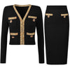 High Quality New Fashionable Elastic Knitted V-neck Luxurious Exquisite Nail Bead Piece Cardigan Slim Fit Short Skirt Women Set
