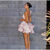 Women Tie-dye 3d Flower Deep V Neck Flare Sleeve Mini Dresses Fashion Slim Printed Multiple Pleat Vestidos New Lady Holiday Wear
