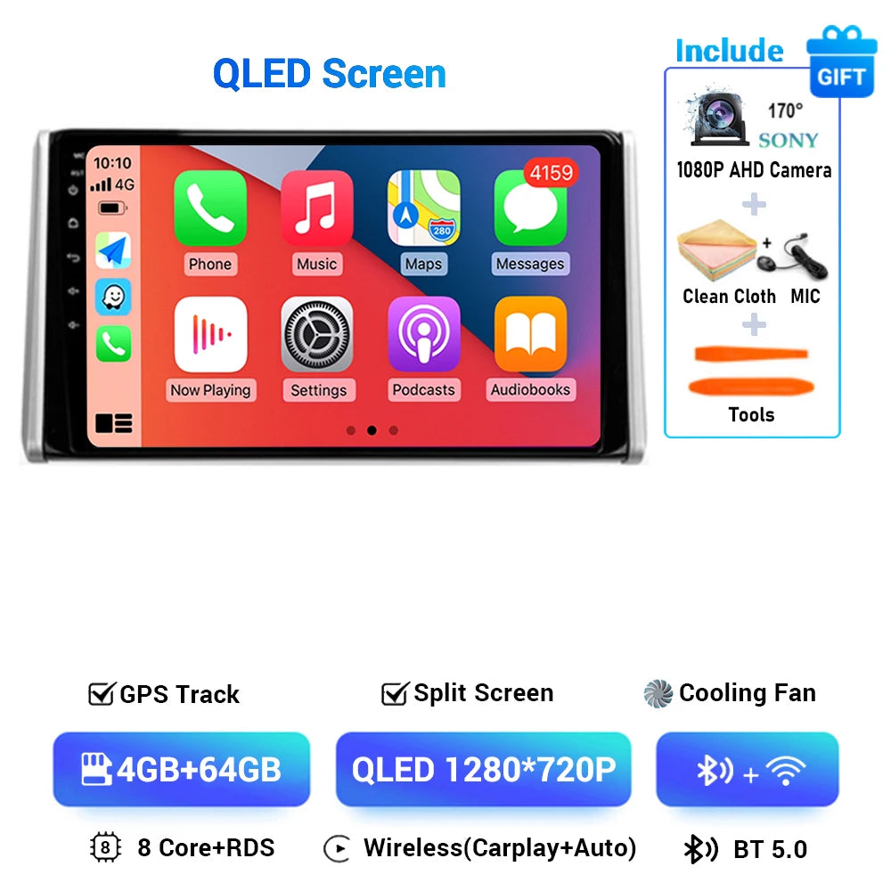 Android 14 Carplay Auto Car Radio For Toyota RAV4 XA50 2018 2019 2020 GPS Navigation Multimedia Video Player 4G WIFI 360 Camera