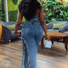 Plus Size Party Blue Asymmetric Hem Distressed Denim Two Piece Pant Sets