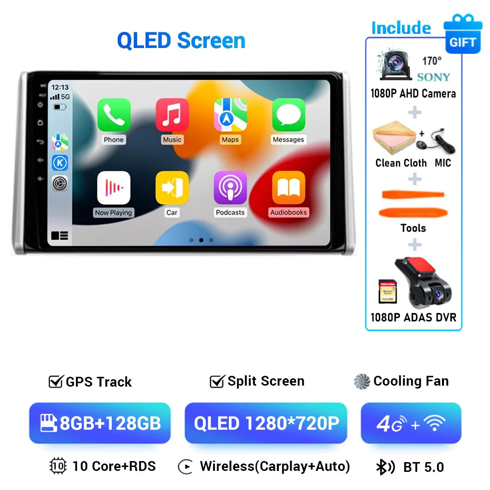 Android 14 Carplay Auto Car Radio For Toyota RAV4 XA50 2018 2019 2020 GPS Navigation Multimedia Video Player 4G WIFI 360 Camera