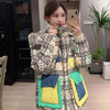 2023 European Station Winter New Down Jacket Women's Warm Fashion Short Color Patchwork Graffiti thick White Duck Down Coa