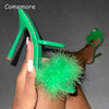 Comemore Transparent Pumps Slip-On Thin Heel High Heels Slide Slipper Womens Party Shoes Nightclub White Women's Sandal Size 43