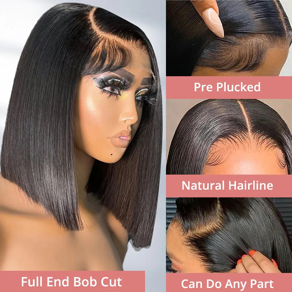 13x4 Glueless Lace Front Wig Human Hair Straight 13x6 HD Transparent Lace Frontal Wigs Short Bob Wig For Women Remy 250% Density