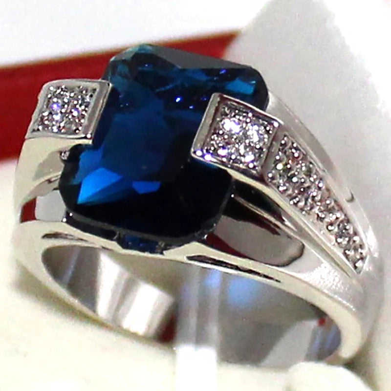Delicate Male 925 Sterling Silver Rings for Women Cubic Zirconia Blue Stone Ring for Men Women Index Finger Ring VIntage Jewelry