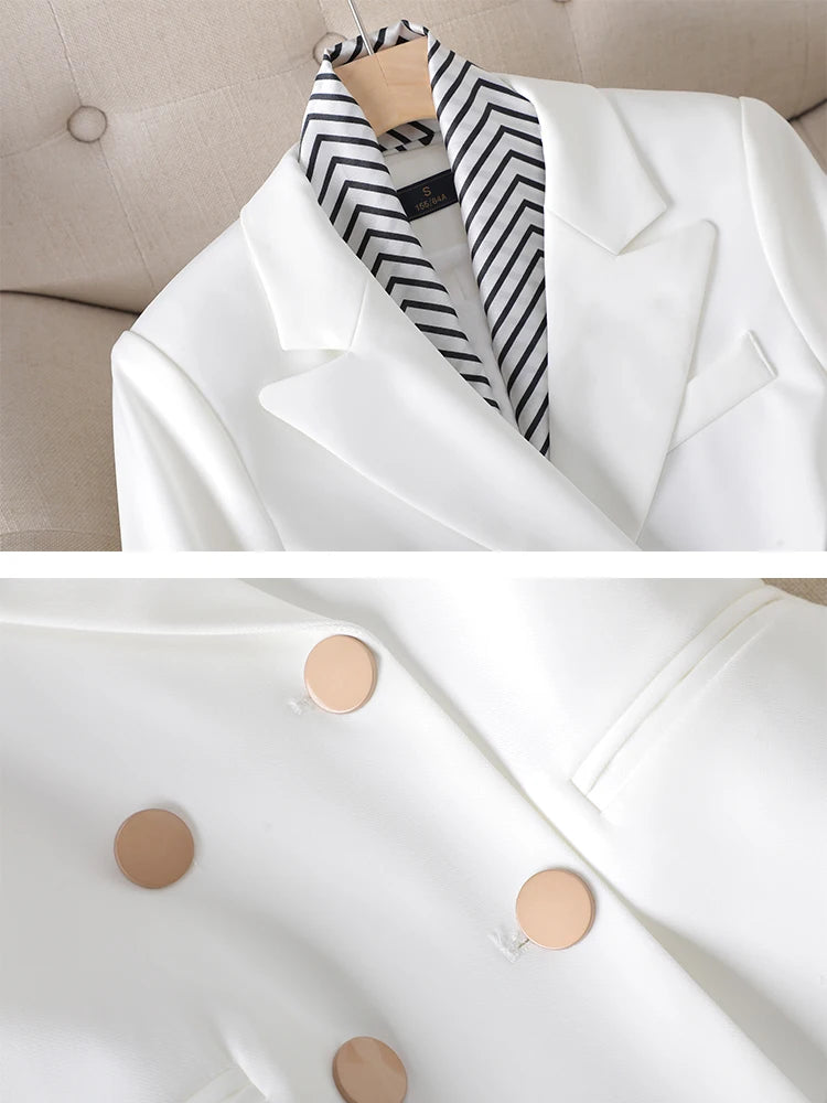 Fashion Women Blazer Ladies Fall Winter Black Red White Long Sleeve Double Breasted Slim Female Jackets Coat