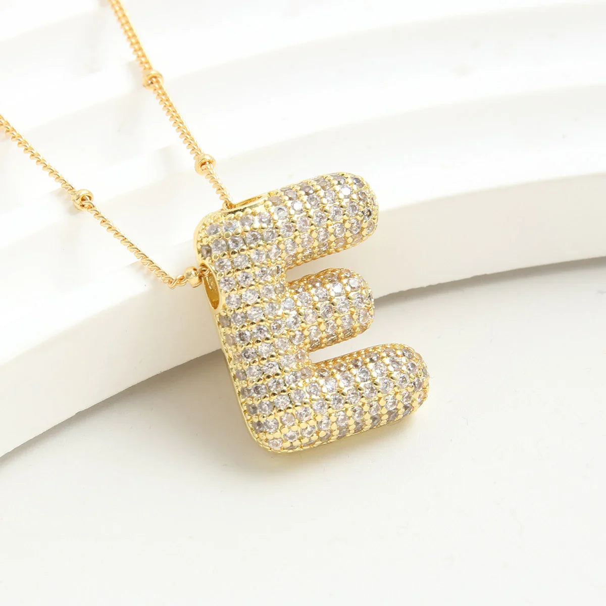 Cubic Zirconia Gold Plated  Bubble Alphabet Letter Necklace Monogram Necklace Balloon Initial Necklace Gifts for Women Girls