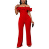Luxury Jumpsuits & Rompers for Woman Off the Shoulder Ruffles Short Sleeve High Waisted Solid New Year 2025 Christmas Overalls