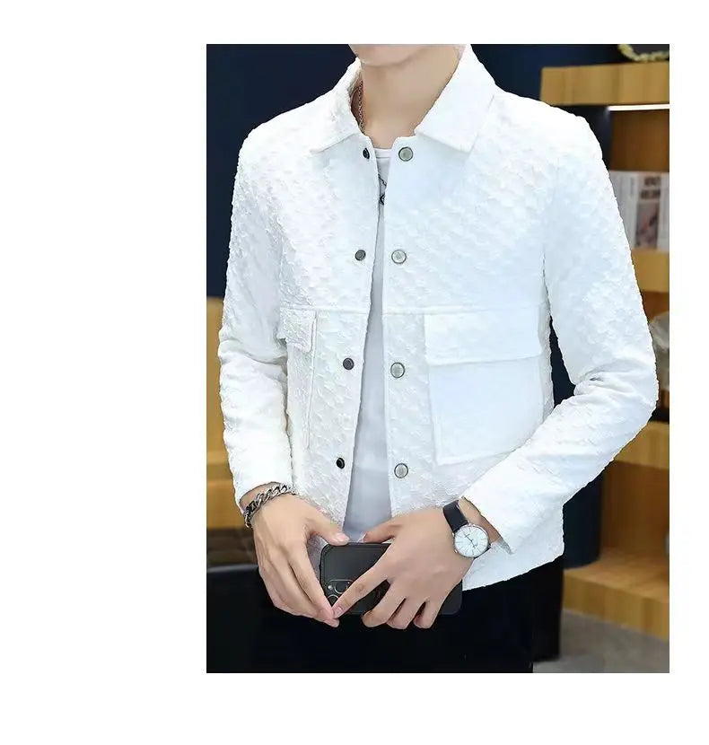 Men Jacket Fashion loose lapel-up Spring Autumn retro men Coat Casual Cargo jacket Solid Color Loose male Outerwear