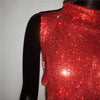 Sexy Rhinestone Backless Party Crop Top Women Glitter Turtleneck TShirt Adjustable Metal Chain Summer Nightculb Diamond Tank Top