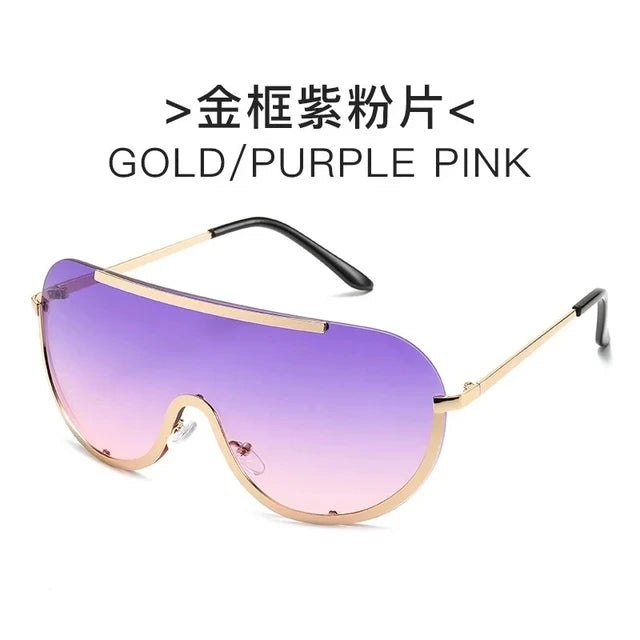 Metal Oversized Punk Sunglasses Women Semi Rimless Goggles Shield Lens Designer Big Shades Female Fashion Accessories