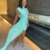 Autumn and Winter Women's Clothing Semi-turtleneck Mesh Beads Tight Hip-wrapped Sexy Evening Dress