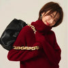 Turtleneck 100% cashmere sweater women loose thickening age reduction niche vintage red crewneck sweater women long sleeves
