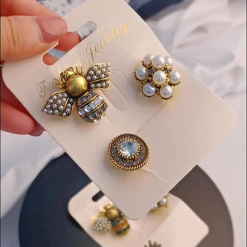 Korean 3pcs/set brooch pins bee pearl rhinestone brooch pins all-matching retro jewelry accessories for women