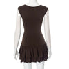 Women's Solid Pleated Short Dress Sleeveless O-neck Fashion Elegant Simple Mini Bodycon Dresses Slim Street Casual Party Holiday