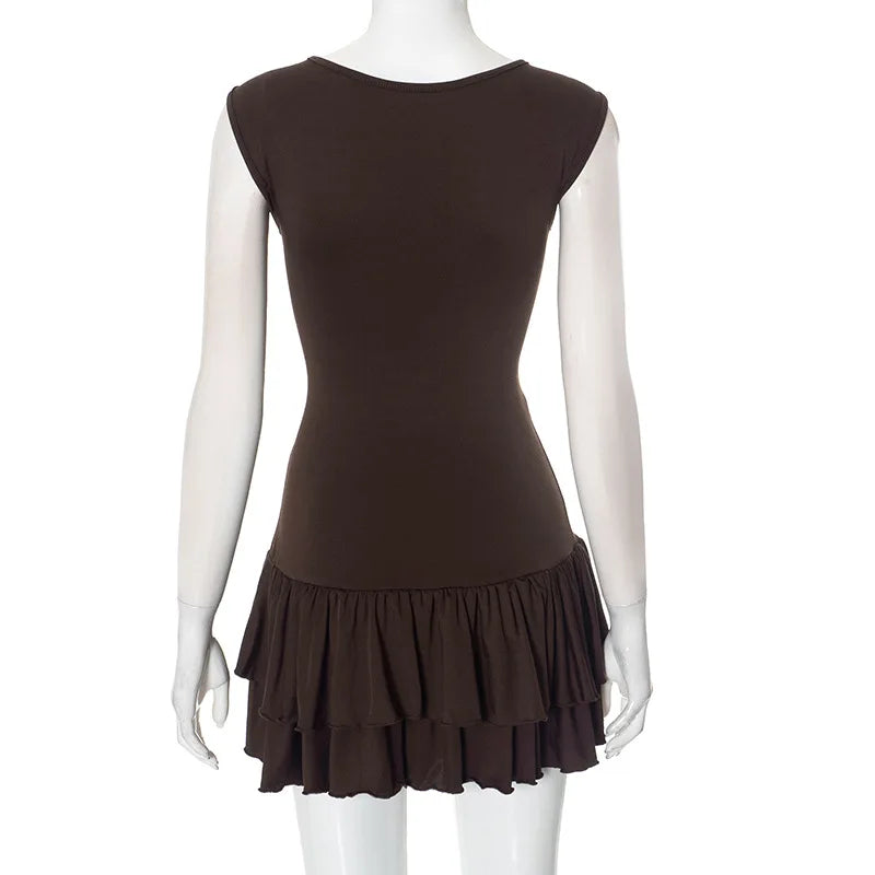Women's Solid Pleated Short Dress Sleeveless O-neck Fashion Elegant Simple Mini Bodycon Dresses Slim Street Casual Party Holiday