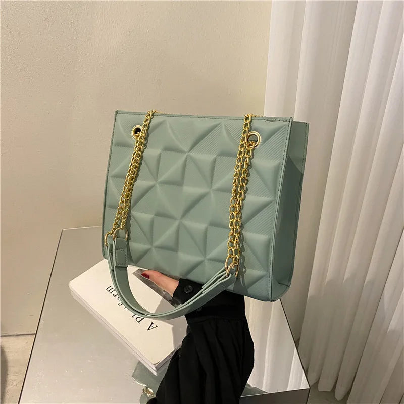 Ladies Fashion Large Capacity Chain Bag Retro Square Tote Bag Diamond Texture Shoulder Crossbody Daily Hundred Underarm Handbag