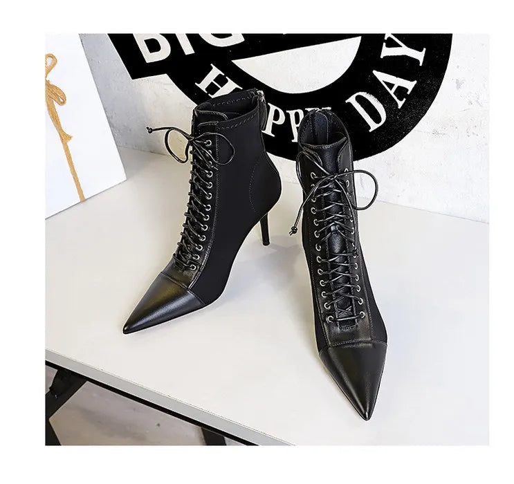 BIGTREE Shoes Cross Straps Sexy Women Boots Pointed Toe Stiletto High-heel Boots 2025 New Women's Ankle Boots Plus Size 42 43