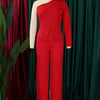 White 2 Piece Sets Women Outifits Autumn Slanted Shoulder Nail Bead Top Pants Two-piece Party Lady Matching Sets OL Fashion Suit