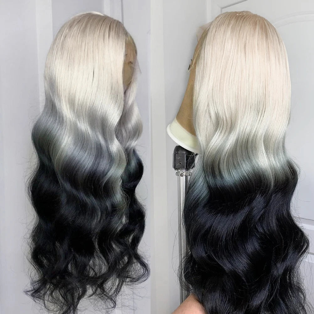 Charism Synthetic Lace Front Wig 60 Platinum Blonde To Black Ombre Wig Pre Plucked Natural Hairline Lace Frontal Wigs For Women