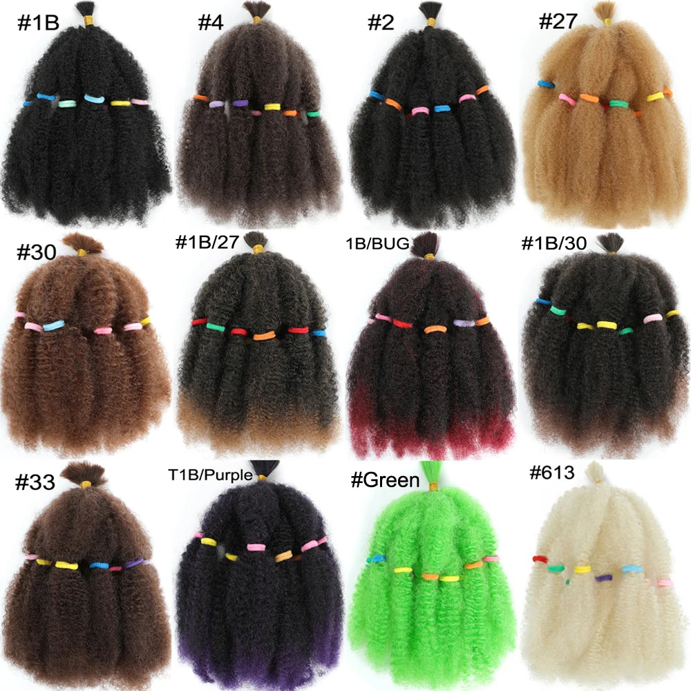 Afro Kinky Curly Hair Bulk Synthetic 12inch Ombre Marley Twists Braiding Hair #1B 4 27 30 33 99J Green Ombre Purple Brown Colors