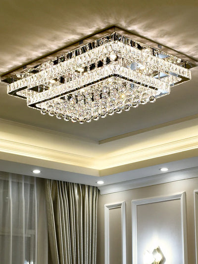 Modern Luxury Crystal LED Chandelier For Living Room Bedroom Dining Room Kitchen Ceiling Lamp Silver Chrome Remote Control Light