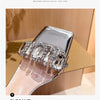 Summer One-word Rhinestone Square Head Sandals Women's Stiletto Open-toed Crystal Gemstone High Heels