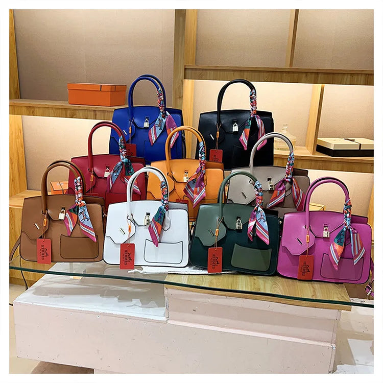New Birkin Bag Handbag Lychee Grain Large Capacity Advanced Sense Kelly Bag Single Shoulder Crossbody Bag for Women