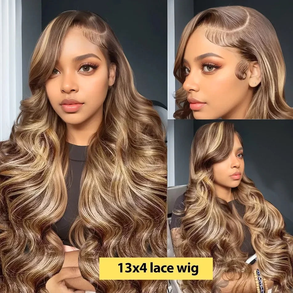 high density Ombre brown Highlight 30 32 40 inch13x6 Hd Lace Frontal Wig Blonde 5x5 closure Body Wave 13x4 Front Human Hair Wigs