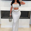 Luxury Celebrities Evening Club Outfit for Women Sexy Black Single Shoulder Diamonds Long Skirts and Crop Tops Two 2 Pieces Suit