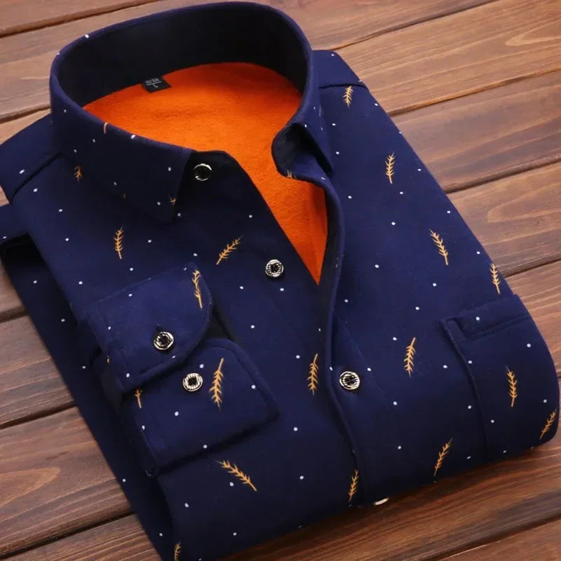 High Quality Men's Clothing 2024 Men Long Sleeve Thick Warm Shirt Tops Fashion Men Print Handsome Versatile Shirts Formal Shirts