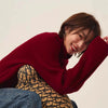 Turtleneck 100% cashmere sweater women loose thickening age reduction niche vintage red crewneck sweater women long sleeves