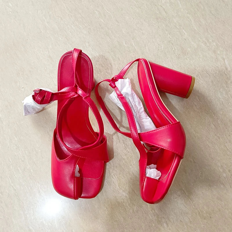 Summer spilt toe women sandals high heel lace up slides