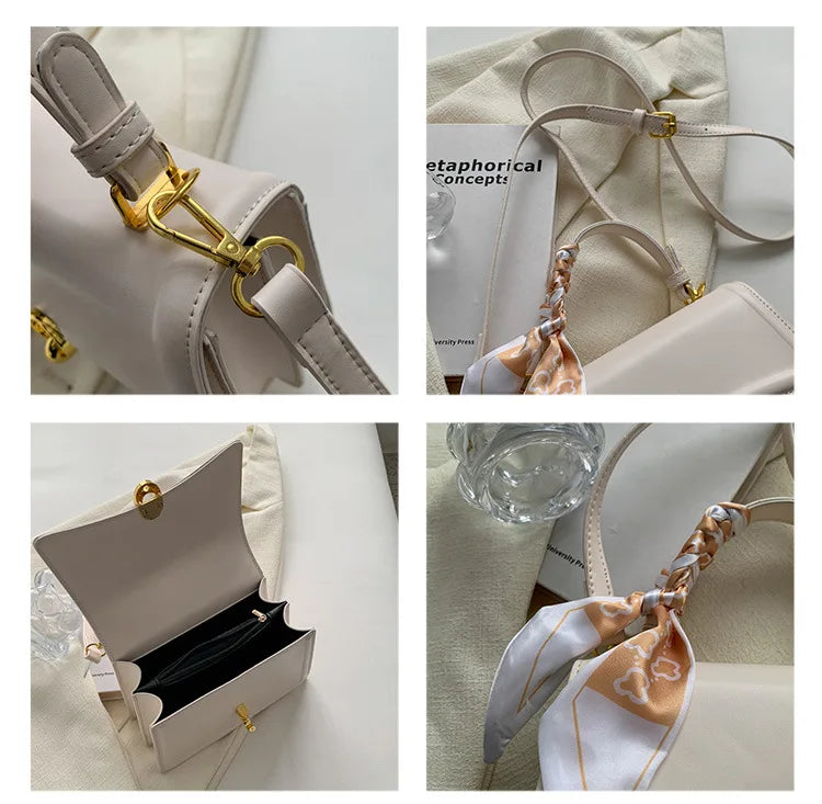 Bow Decor Lightweight Flap Bag, Business Casual Mini Women's Shoulder Bag Skinny Scarf Decor Square Bag For Teen Girls Women