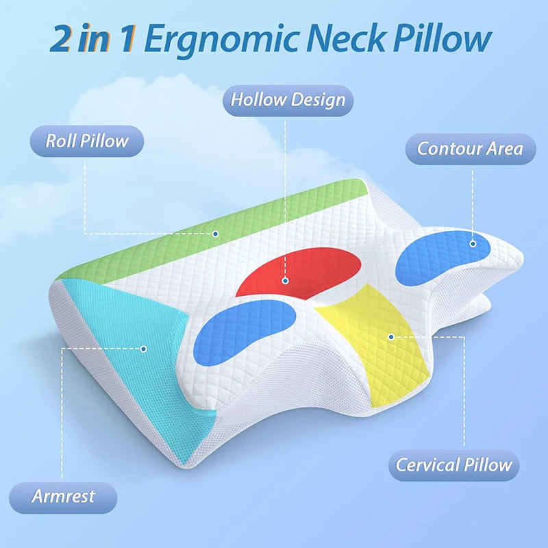 1 Stück Memory Foam Nackenstützkissen, 2-in-1 Ergonomisches Konturkissen für Nackenschmerzen, Konturierte Stützkissen, Nackenkissen