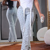 Women's Beading Jeans High Waist Slim Spring Casual Denim Pant Vintage Fashion 2024 Streetwear Straight Jeans Trousers 2024