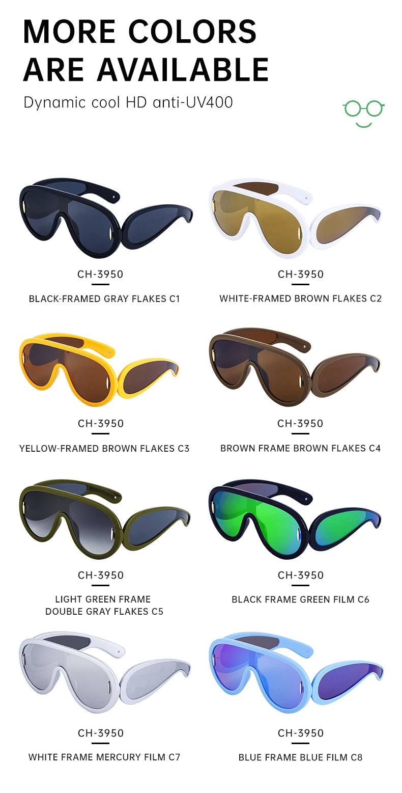 Oversized Wave Mask One-Piece Sunglasses Women Sports Y2K Punk Sun Glasses for Lady 2024 Luxury Brand Steampunk Eyewear Goggle