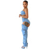 Denim Pants Sets for Women 2024 Sexy Streetwear Two Piece Set Outfits Chest Wrap Sleeveless Backless Top Hollow Out Jeans