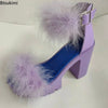 New Women's Summer Sandals Coarse-heeled Fur Rubber Sandals Shoes Women Platform Heels Mary Janes Shoes High Heels Leather Shoes