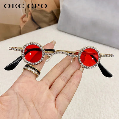 Fashion Diamond Round Sunglasses Women Luxury Rhinestone Shades UV400 Sun Glasses Female Punk Brand Designe Eyewear Men Eyeglass