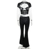 FAGADOER Sexy Lace See Through 2 Piece Sets Woman Outfit Hollow Out Crop Top + Flare Pants Female Y2K Streetwear Summer Spring